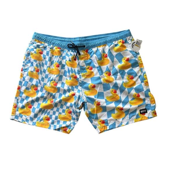 Neff Men's Checkered Ducky Blue and Yellow Board Shorts Swimwear NEW 4XL - Picture 3 of 6